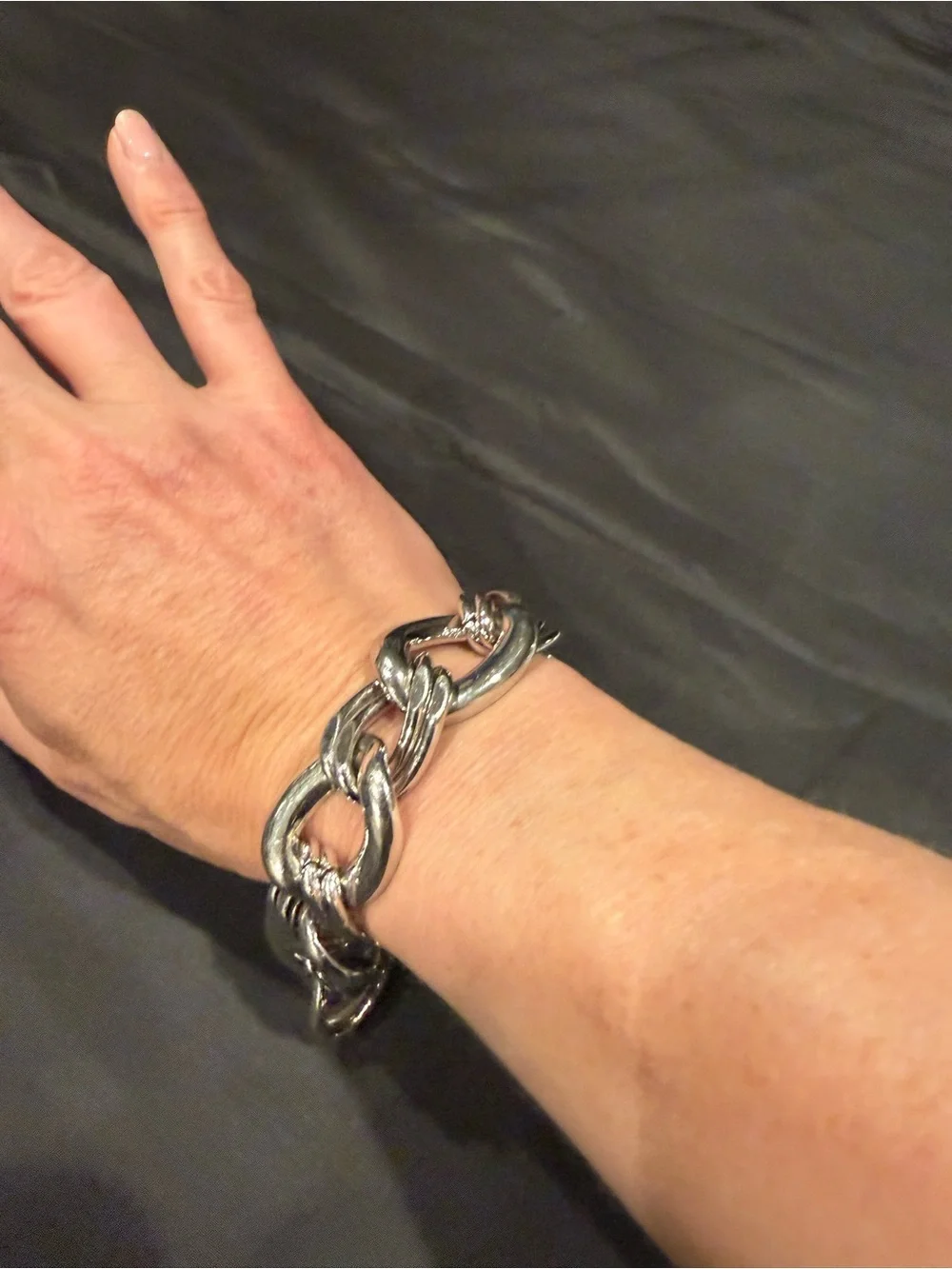 Chunky Silver Tone Oval Link Chain Bracelet Textured Statement Jewelry